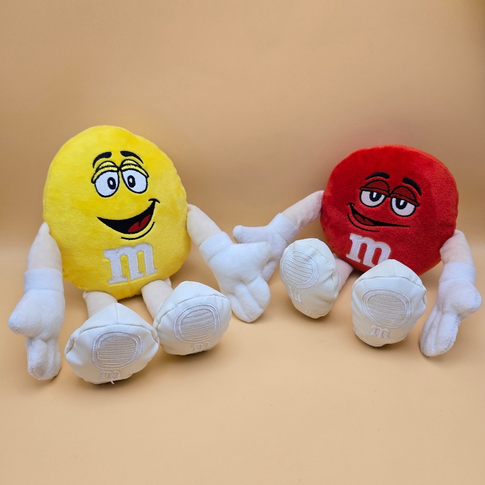 M&M's World Plush Red and Yellow Candy Character Stuffed Toy Set 10 Inch 2016